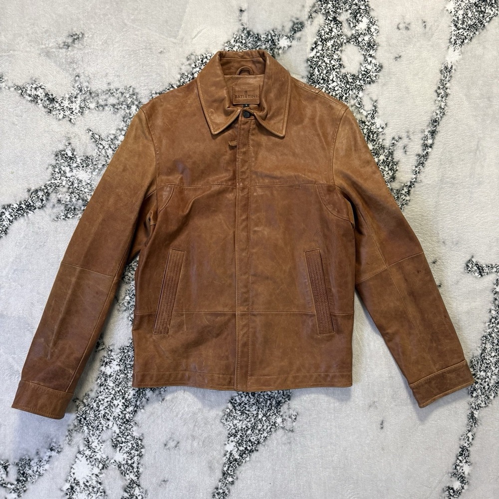 Vintage Batistini Jacket Mens Size S‎ Brown Goat Leather Biker Zip Front Closure
